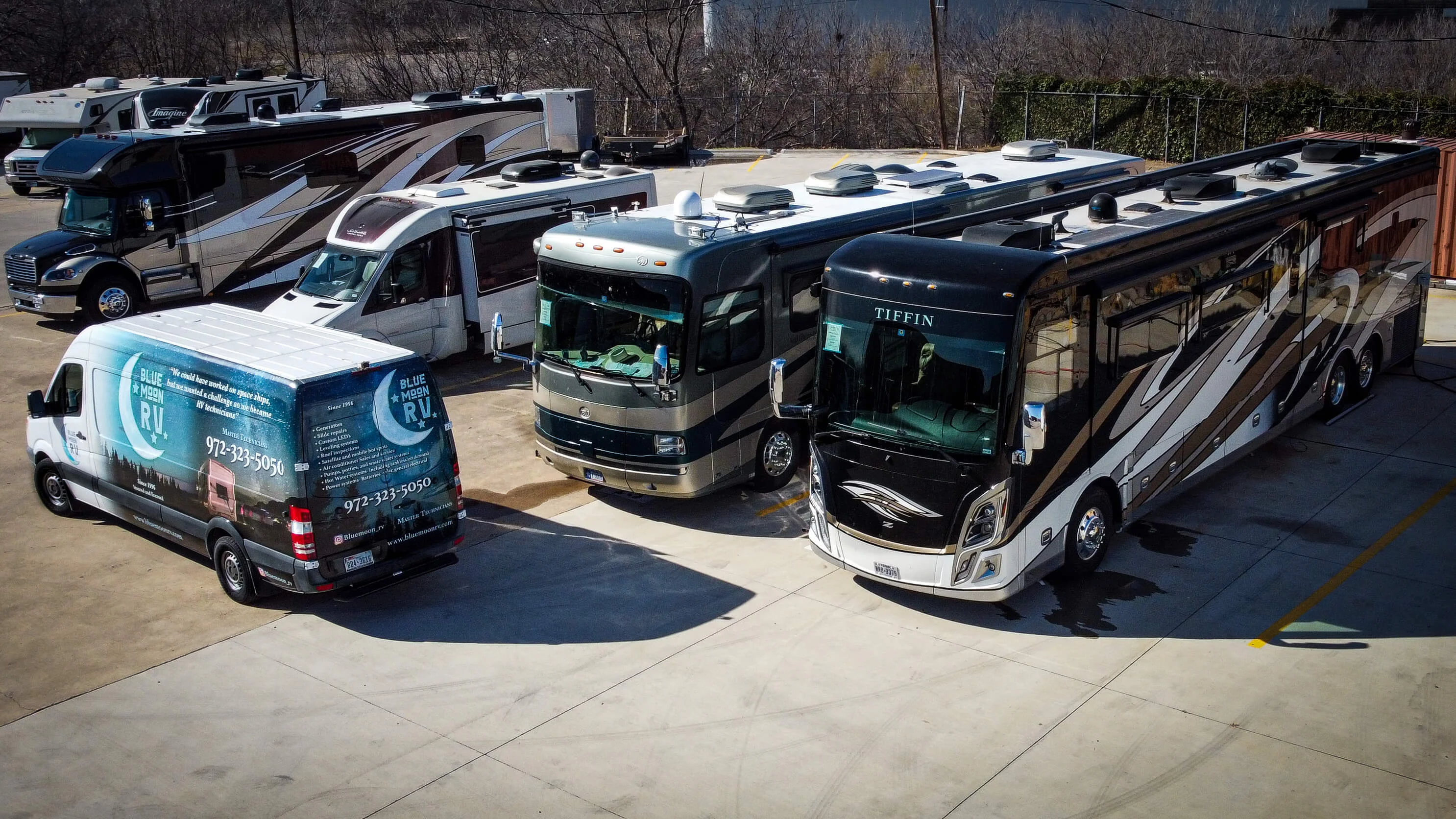 Blue Moon Mobile RV Service Fleet Blue Moon Mobile RV service vehicle ready for on-site repairs across North Texas